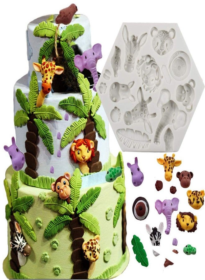 Fewo 9Pcs/Set Jungle Safari Animal Cake Fondant Mold with Tropical Leaf Cookie Cutter, Hawaiian Palm Leaves Sugar Craft Cutters for Jungle Animals Brithday Party Cake Cupcake Decorations Tools - Image 3