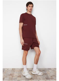 Men's Brown Slogan Printed Knitted Pajamas Set