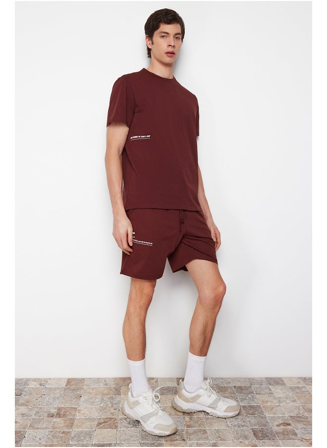 trendyol - Men's Brown Slogan Printed Knitted Pajamas Set - Image 1