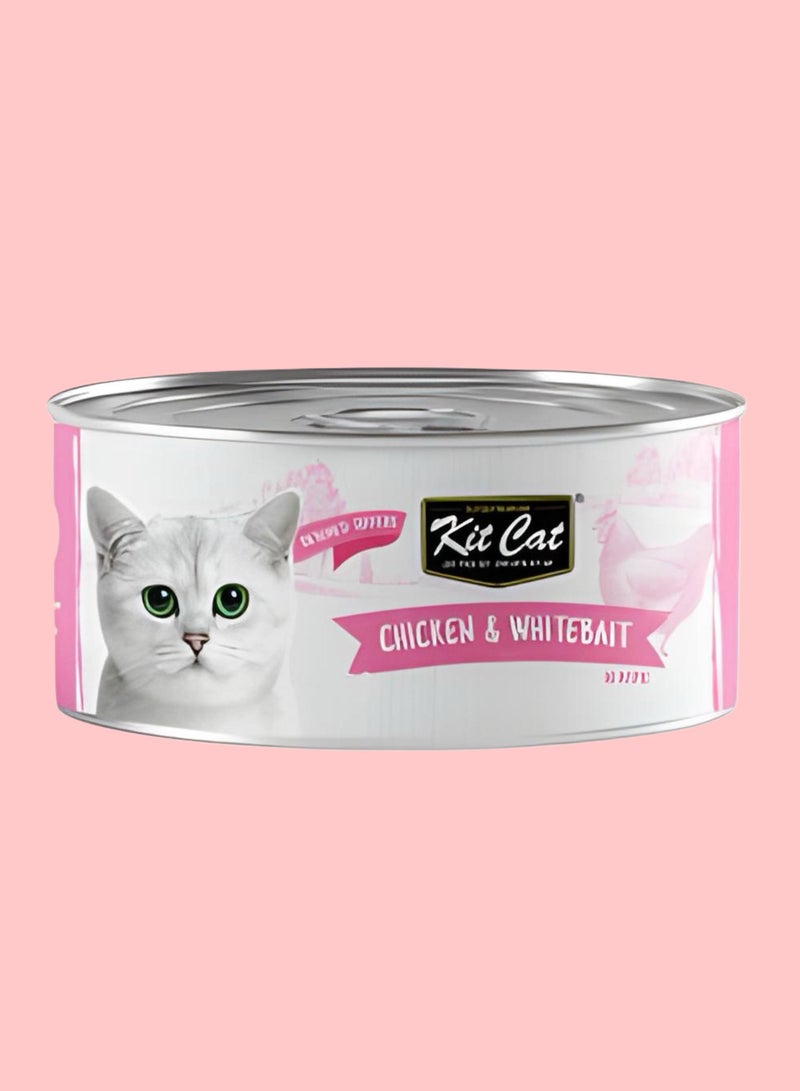 Kit Cat (24 packs) wet food with Chicken & Whitebait for small and large cats / 80 grams - Image 2
