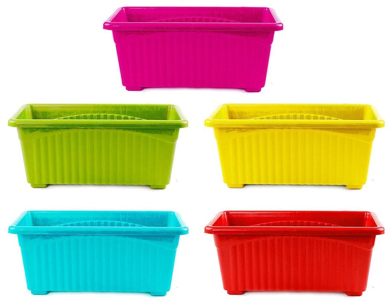 PlantaZee Rectangular Plastic Pots for Plants, Multicolor 14 INCH Jupiter Flower Pots for Home, Window Display, Garden Plant Container Set (3) - Image 2