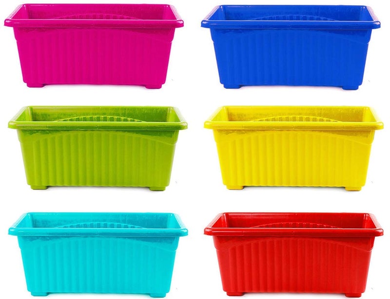 PlantaZee Rectangular Plastic Pots for Plants, Multicolor 14 INCH Jupiter Flower Pots for Home, Window Display, Garden Plant Container Set (3) - Image 3