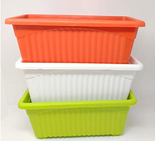 PlantaZee Rectangular Plastic Pots for Plants, Multicolor 14 INCH Jupiter Flower Pots for Home, Window Display, Garden Plant Container Set (3) - Image 4