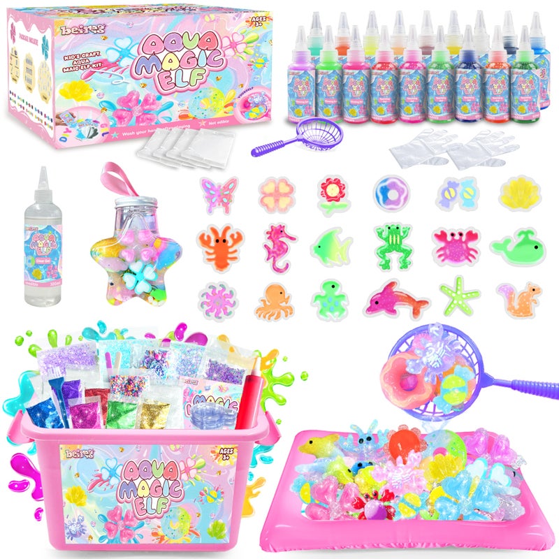 BEIREG Magic Squishy Elf Water Toy kit Aqua Water Fairy Kit with 19 Color 300ml Clear Gel 18 Shape Molds DIY Magic Gel Art Crafts Kit for Kids Birthday Gift - Image 3