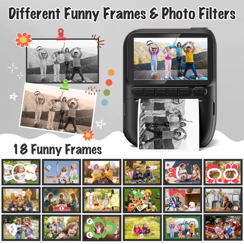 Gofunly Instant Print Camera for Kids, 3.0" HD 1080P Digital Video Cameras with 3 Rolls of Printer Paper for Toddler, Birthday Gifts Toy for Girls Boys with 32GB SD Card (3.0 Style, Black) - Image 5