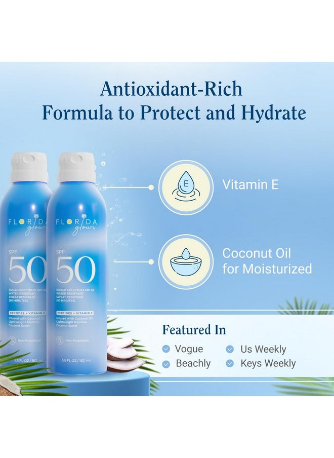 فلوريدا سولت سكرابس بخاخ واقي من الشمس فلوريدا جلو SPF 50 - متوافق مع قانون هاواي 104 للشعاب المرجانية وفلوريدا كيز، واقي شمس رياضي واسع الطيف مقاوم للماء - مناسب للأطفال، خالٍ من بارا أمينو بنزويك وأوكسي بنزون (عبوة من قطعتين، 5.5 أونصة سائلة)  - Image 3