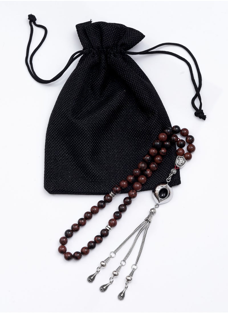 Subhati Prayer Beads ( Misbah ) with metal Parts and Mahogany Obsidian Stone | 8 MM Beads - 45 Pcs  - Image 3