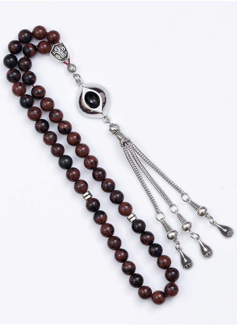 Subhati Prayer Beads ( Misbah ) with metal Parts and Mahogany Obsidian Stone | 8 MM Beads - 45 Pcs  - Image 2