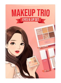 AMTS X True Beauty Makeup Edition Some Sweet Makeup 3 Set (7Colors Eyeshadows + Liquid Glitter + Lip Stain Tint) ; Matte Shimmer Pearls Shades Highly Pigmented Long Lasting Daily Makeup Pink Gold Set  - Image 1