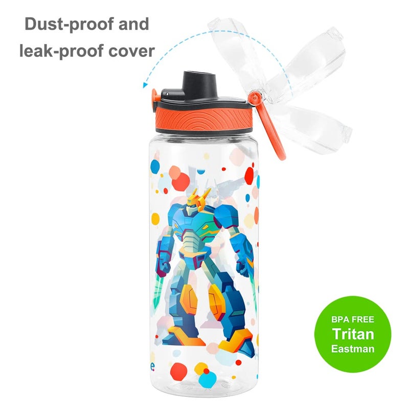Home Tune Cute Water Bottle for School Kids Girls  BPA FREE Tritan & Leak Proof & Easy Clean & Carry Handle  23oz/ 680ml (Robot) - Image 3