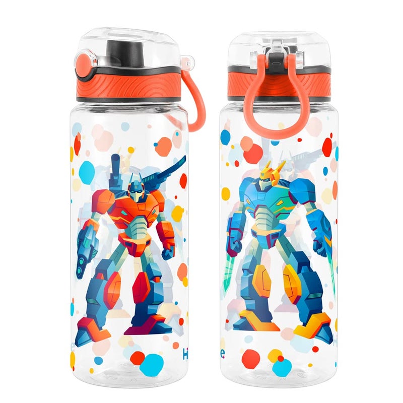 Home Tune Cute Water Bottle for School Kids Girls  BPA FREE Tritan & Leak Proof & Easy Clean & Carry Handle  23oz/ 680ml (Robot) - Image 1