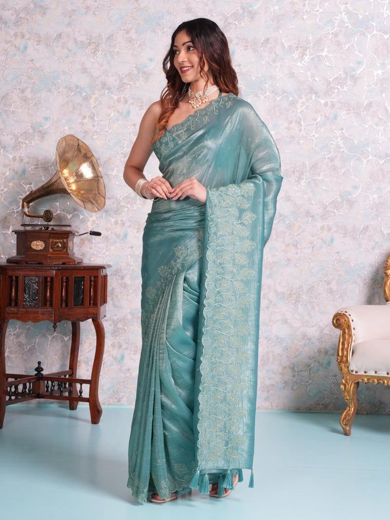MIMOSA Women's Woven Design Banarasi Style Tissue Crush Saree With Blouse Piece : SA00002013SFFREE - Image 2