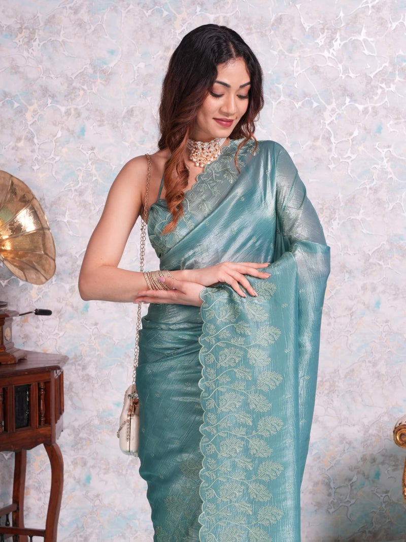 MIMOSA Women's Woven Design Banarasi Style Tissue Crush Saree With Blouse Piece : SA00002013SFFREE - Image 4