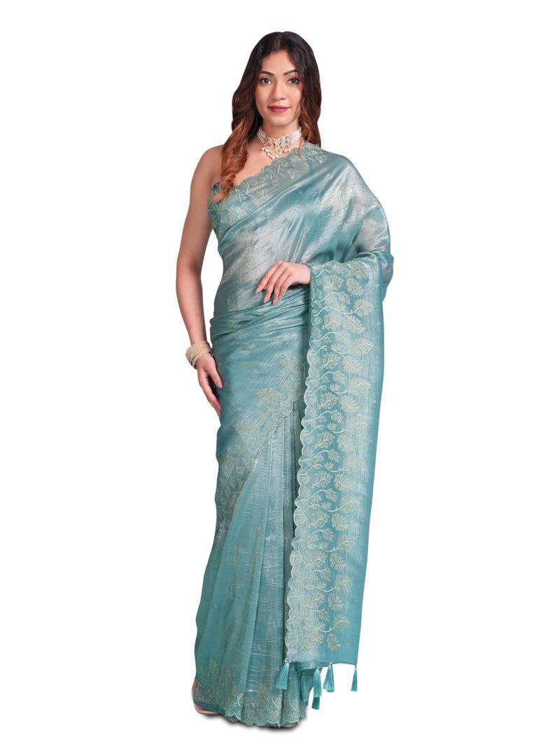 MIMOSA Women's Woven Design Banarasi Style Tissue Crush Saree With Blouse Piece : SA00002013SFFREE - Image 1