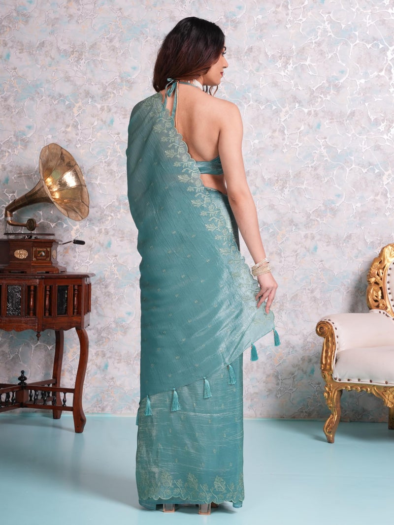 MIMOSA Women's Woven Design Banarasi Style Tissue Crush Saree With Blouse Piece : SA00002013SFFREE - Image 3