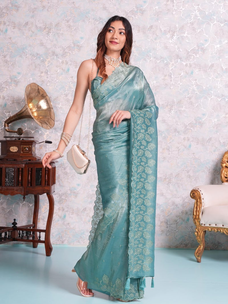 MIMOSA Women's Woven Design Banarasi Style Tissue Crush Saree With Blouse Piece : SA00002013SFFREE - Image 5