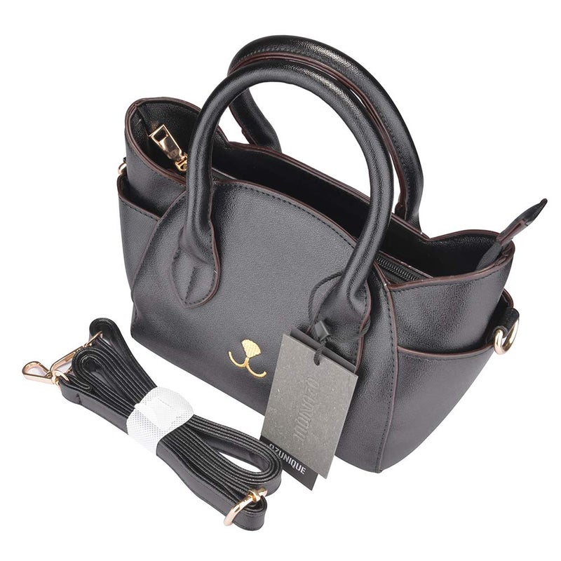 QZUnique Cat Purse for Women Cute Top Handle Shoulder Bag for Teens Girls Pu Leather Gothic Handbag Crossbody Bag (Black Cat) - Image 5