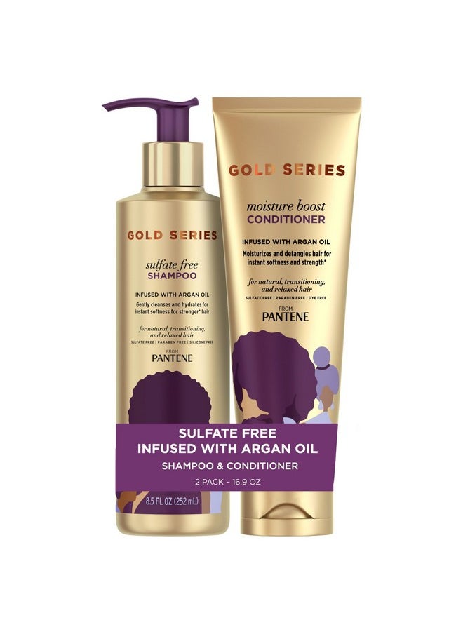 Pantene Pantene Shampoo and Sulfate Free Conditioner Kit, with Argan Oil, Pro-V Gold Series, for Natural and Curly Textured Hair, 16.9 fl oz, Kit  - Image 1