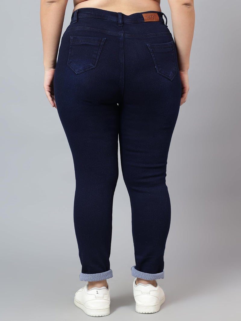 Nifty Women's Denim Stretchable High Waist Plus Size Jeans (NFTYPLS_1393_CBLU_36_Carbon Blue_36) - Image 3
