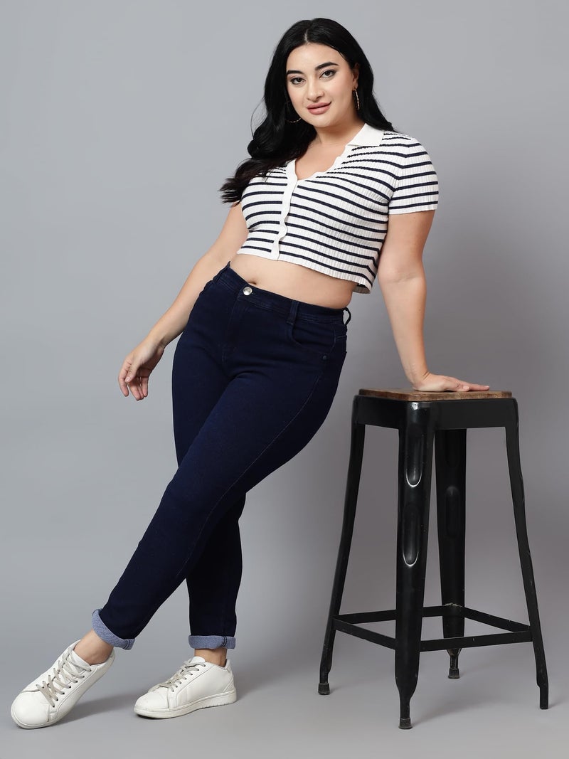 Nifty Women's Denim Stretchable High Waist Plus Size Jeans (NFTYPLS_1393_CBLU_36_Carbon Blue_36) - Image 5