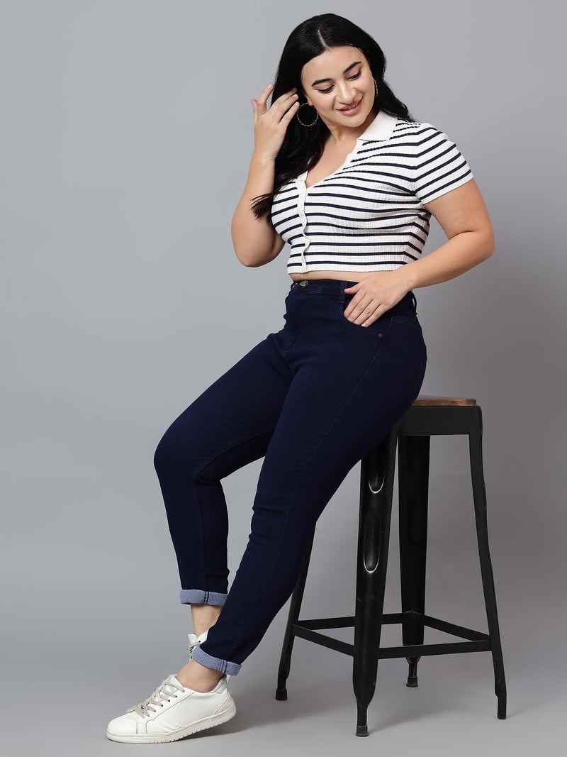 Nifty Women's Denim Stretchable High Waist Plus Size Jeans (NFTYPLS_1393_CBLU_36_Carbon Blue_36) - Image 4