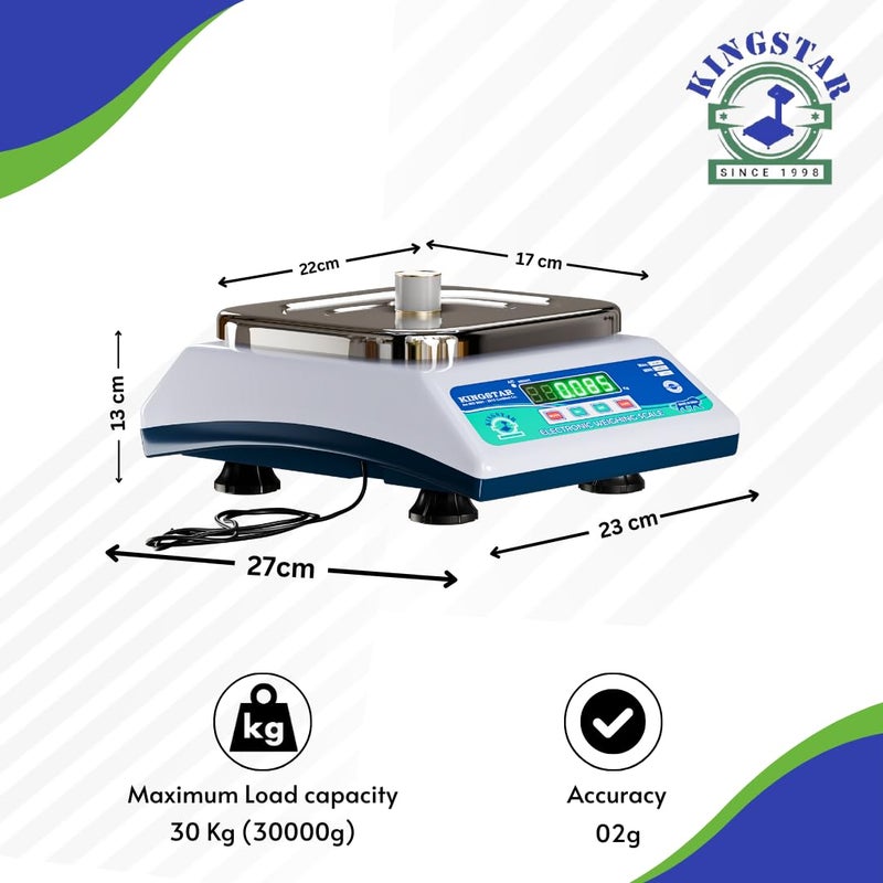 Kingstar ABS SS PAN Digital Kitchen Scale with Front Back Double Display 30kg Capacity 2g Accuracy Weighing Scale for Shops Factories Sweet Shops Kirana Shops - Image 3