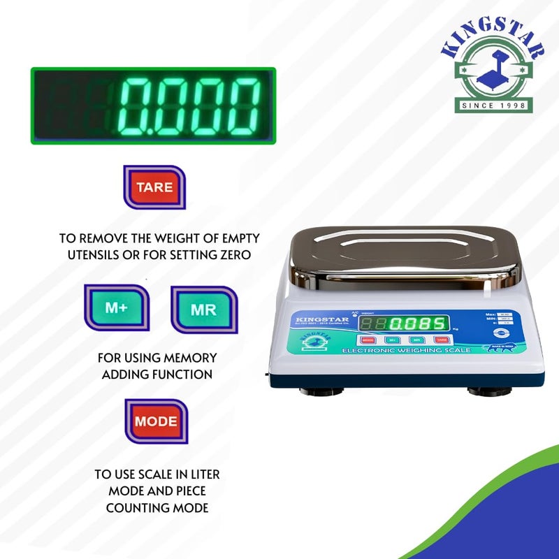 Kingstar ABS SS PAN Digital Kitchen Scale with Front Back Double Display 30kg Capacity 2g Accuracy Weighing Scale for Shops Factories Sweet Shops Kirana Shops - Image 5