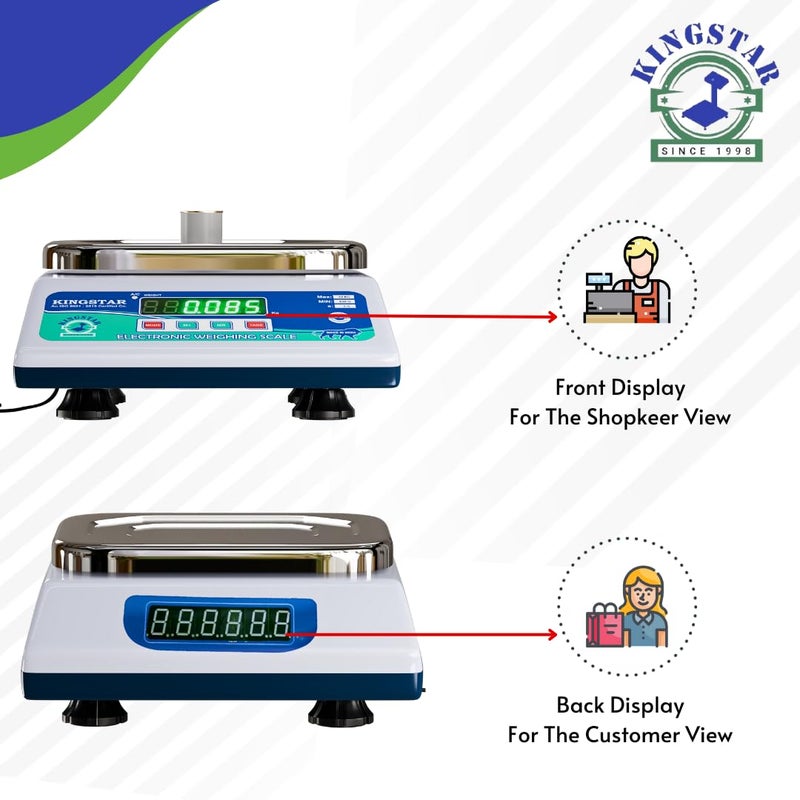 Kingstar ABS SS PAN Digital Kitchen Scale with Front Back Double Display 30kg Capacity 2g Accuracy Weighing Scale for Shops Factories Sweet Shops Kirana Shops - Image 4