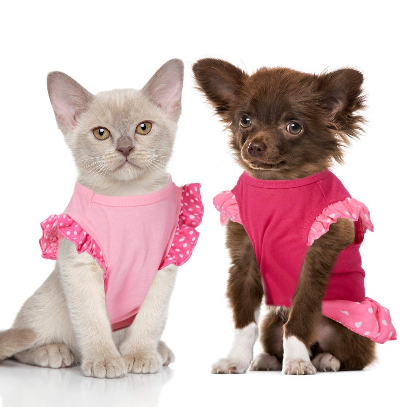 Weewooday 4 Pack Dog Dress Cute Pink Dog Clothes Skirt Girl Pet Princess Dress Puppy Summer Apparel Clothes Skirt Shirt with Ruffles Apparel for Small Puppy Cats Pet(M) - Image 5