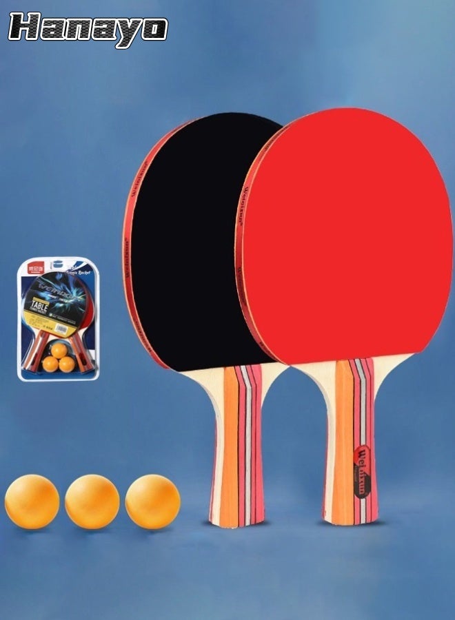 Hanayo Table Tennis Racket Set Ping Pong Paddles Set High-Performance Table Tennis Paddle with 3 Balls for Indoor & Outdoor Games(Multicolour) - Image 1