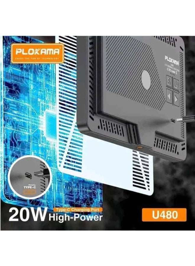 بلوكاما مصباح الإضاءة Plokama U480 LED، مصباح تصوير محمول قابل لإعادة الشحن، يتميز بإمكانية تعديل السطوع ودرجة حرارة اللون، ومناسب لالتقاط صور السيلفي والبث المباشر ومدونات الفيديو (Vlogging) ووضع المكياج. - Image 3