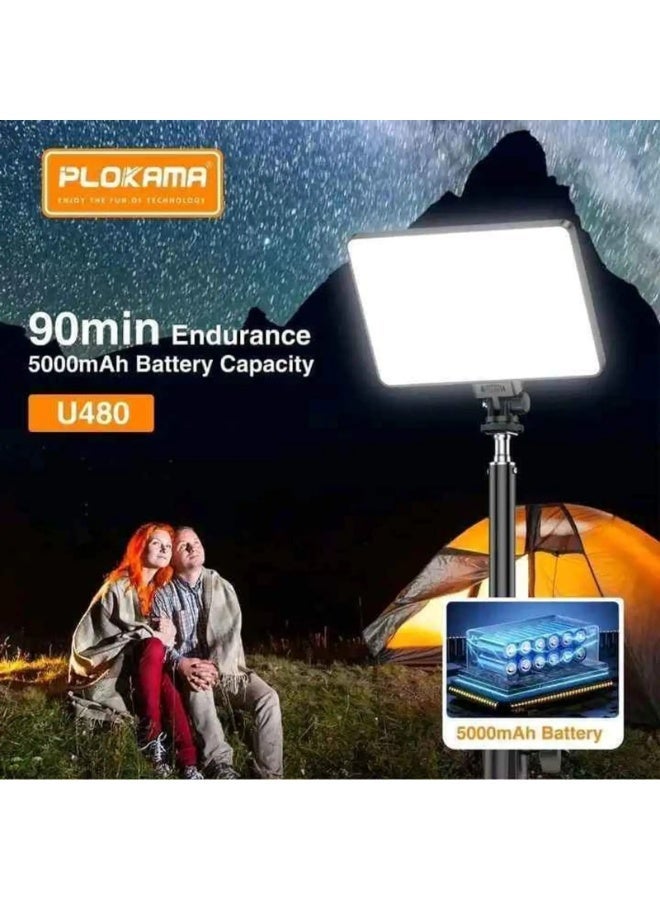 بلوكاما مصباح الإضاءة Plokama U480 LED، مصباح تصوير محمول قابل لإعادة الشحن، يتميز بإمكانية تعديل السطوع ودرجة حرارة اللون، ومناسب لالتقاط صور السيلفي والبث المباشر ومدونات الفيديو (Vlogging) ووضع المكياج. - Image 2