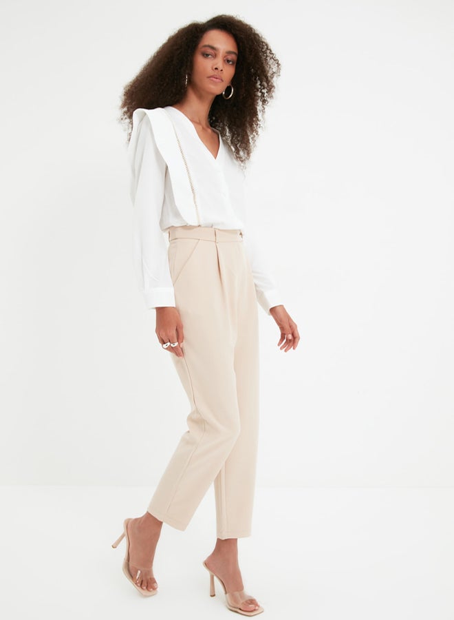 trendyol Beige Cigarette Woven Fabric Trousers - Image 5