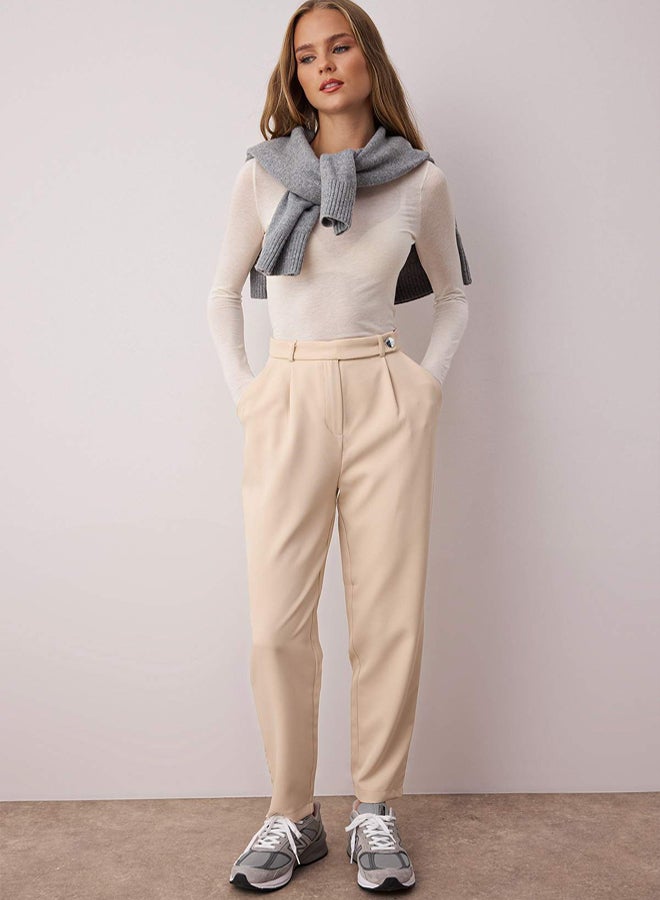 trendyol Beige Cigarette Woven Fabric Trousers - Image 1