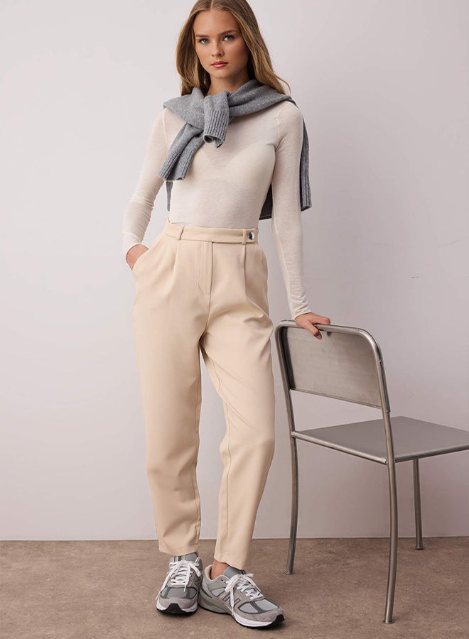 trendyol Beige Cigarette Woven Fabric Trousers - Image 2
