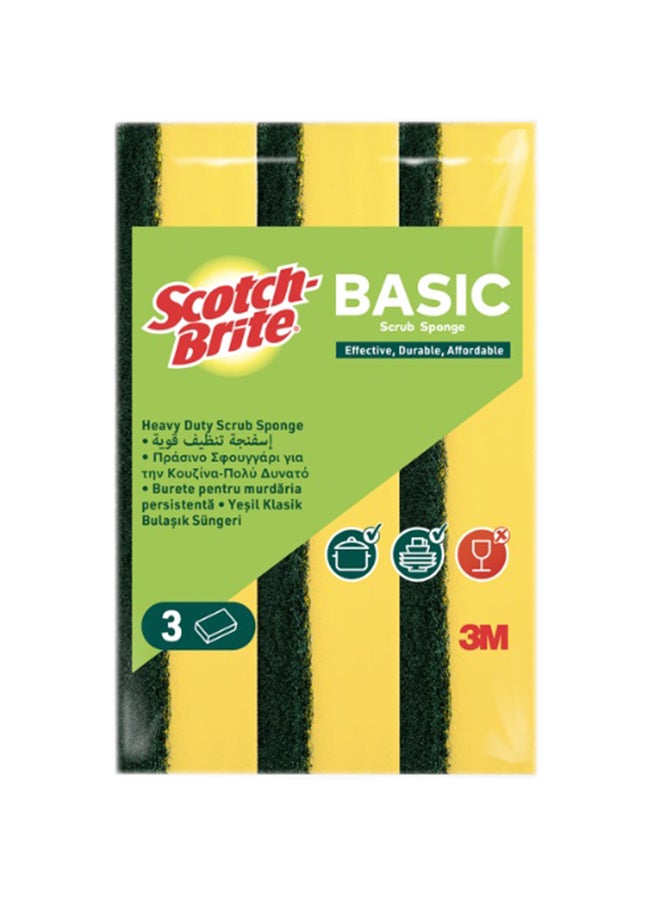 Scotch Brite إسفنجة تنظيف مسطحة أساسية، 3/عبوة