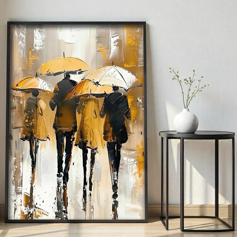 ماركتنا لوحة قماشية بتصميم أشخاص تحت المطر مع برواز مجوف مقاس (60×90) قطعة واحدة - Image 2