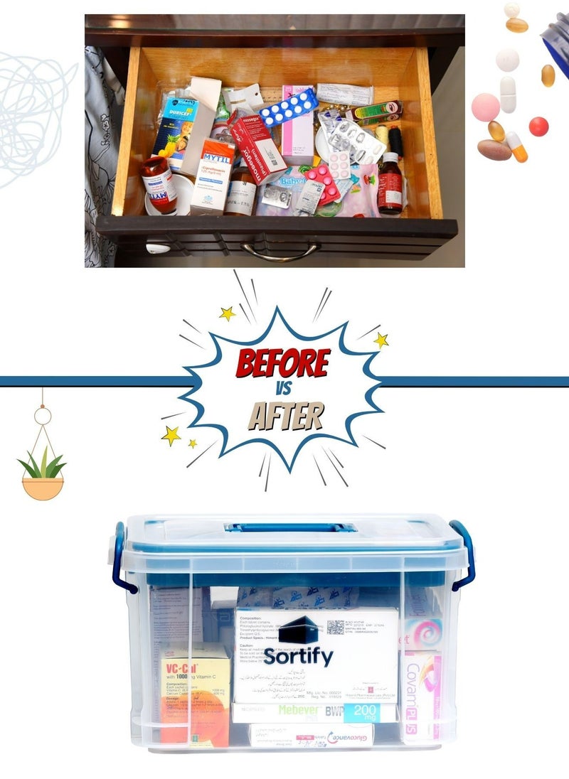 Sortify Medicine Organizer Storage Box, Stay Organized with Large Medicine Box 33x24x19 cm, Plastic First Aid Box with Tray and Child Safety Handles, Assorted Color  - Image 4