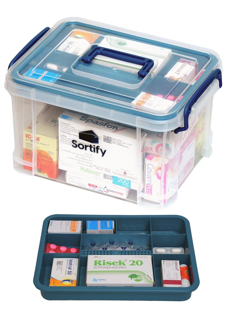 Sortify Medicine Organizer Storage Box, Stay Organized with Large Medicine Box 33x24x19 cm, Plastic First Aid Box with Tray and Child Safety Handles, Assorted Color  - Image 1