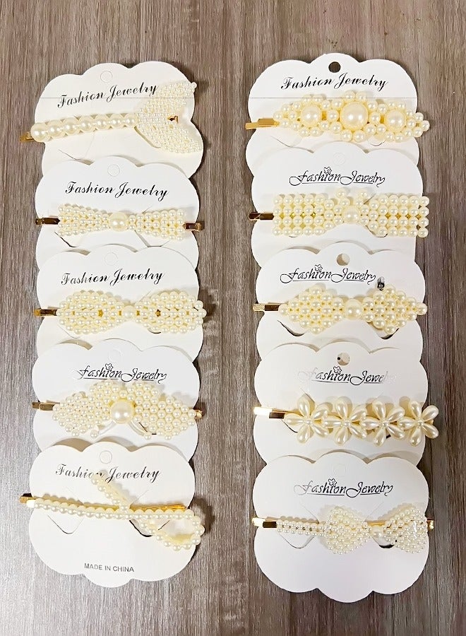 10-Pieces Toddler Girls Faux Pearl Decor Cute Baby Girl's Hair Accessories Clips Hair Ties - Image 1