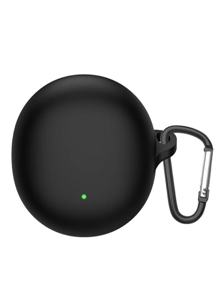 Compatible with OPPO Enco Air3 Case Shockproof Silicone Earphone Cover Solid Color hearphone Accessories For Enco Air 3 box with hook（Black） - Image 1