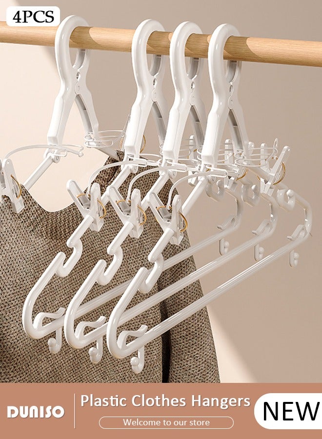 DUNISO 4 PCS Plastic Clothes Hangers, Windproof Clothes Hangers with Clamp Grip Hook, Notches in the Shoulder Area, Durable Closet Clothes Hanger with Hooks and Clips, Durable Lightweight Space Saving Laundry Hangers for Coats, Skirts, Pants, Dress  - Image 1