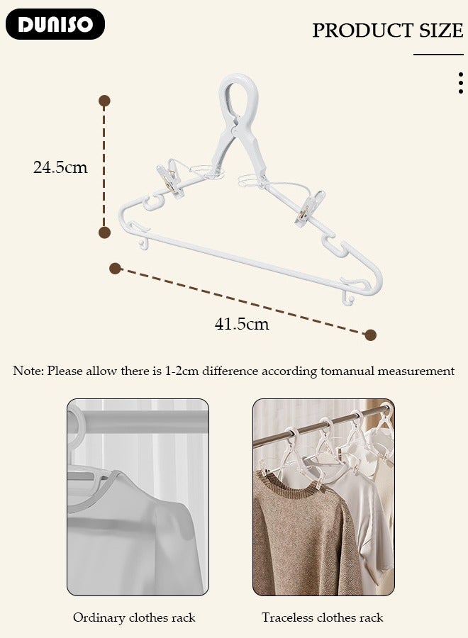 DUNISO 4 PCS Plastic Clothes Hangers, Windproof Clothes Hangers with Clamp Grip Hook, Notches in the Shoulder Area, Durable Closet Clothes Hanger with Hooks and Clips, Durable Lightweight Space Saving Laundry Hangers for Coats, Skirts, Pants, Dress  - Image 2