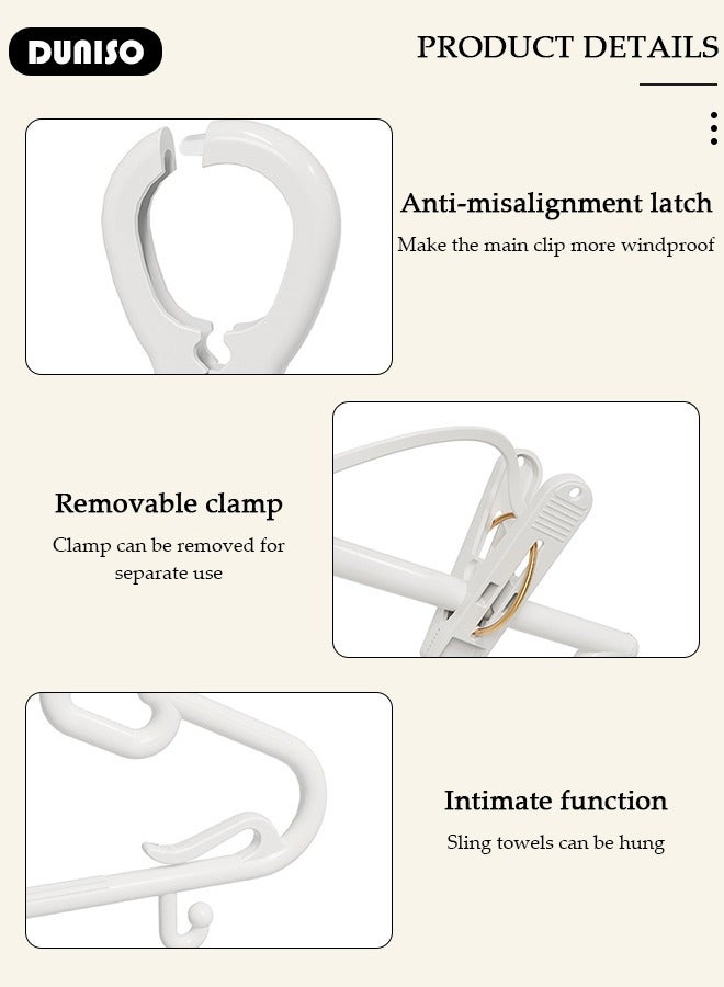 DUNISO 4 PCS Plastic Clothes Hangers, Windproof Clothes Hangers with Clamp Grip Hook, Notches in the Shoulder Area, Durable Closet Clothes Hanger with Hooks and Clips, Durable Lightweight Space Saving Laundry Hangers for Coats, Skirts, Pants, Dress  - Image 3