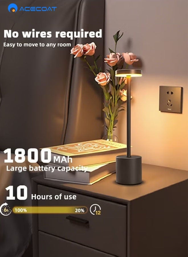 ACECOAT Modern LED Rechargeable Cordless Table Lamp With Touch Sensor, Aluminum Shell, 3 Levels Brightness, Usb-C Charging Port, 3000k Portable Metal Bedside Lamp – Black - Image 5
