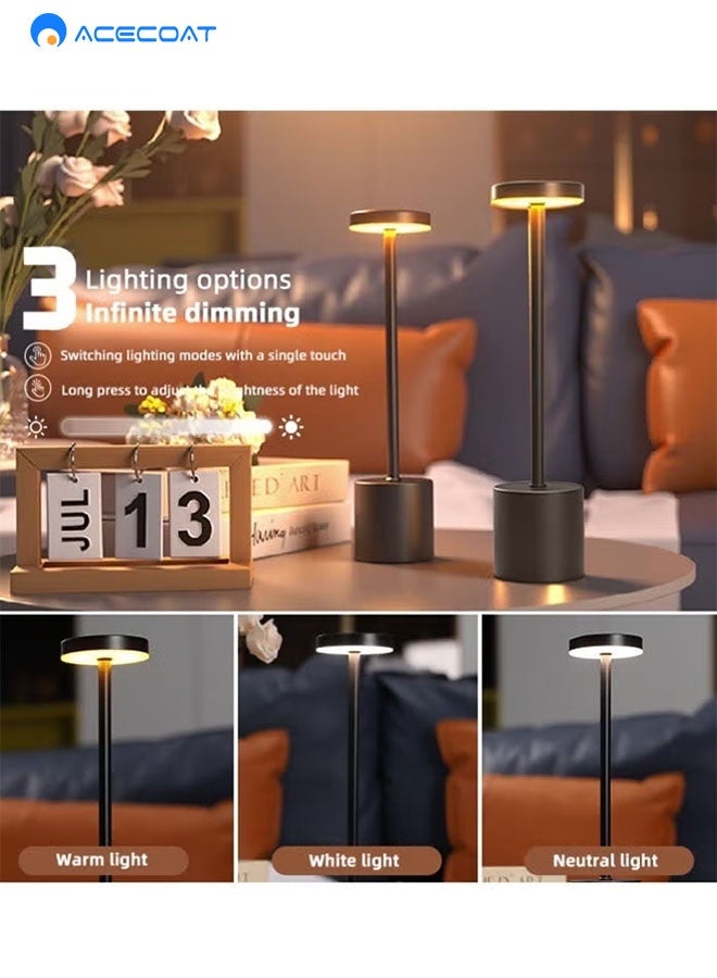 ACECOAT Modern LED Rechargeable Cordless Table Lamp With Touch Sensor, Aluminum Shell, 3 Levels Brightness, Usb-C Charging Port, 3000k Portable Metal Bedside Lamp – Black - Image 3
