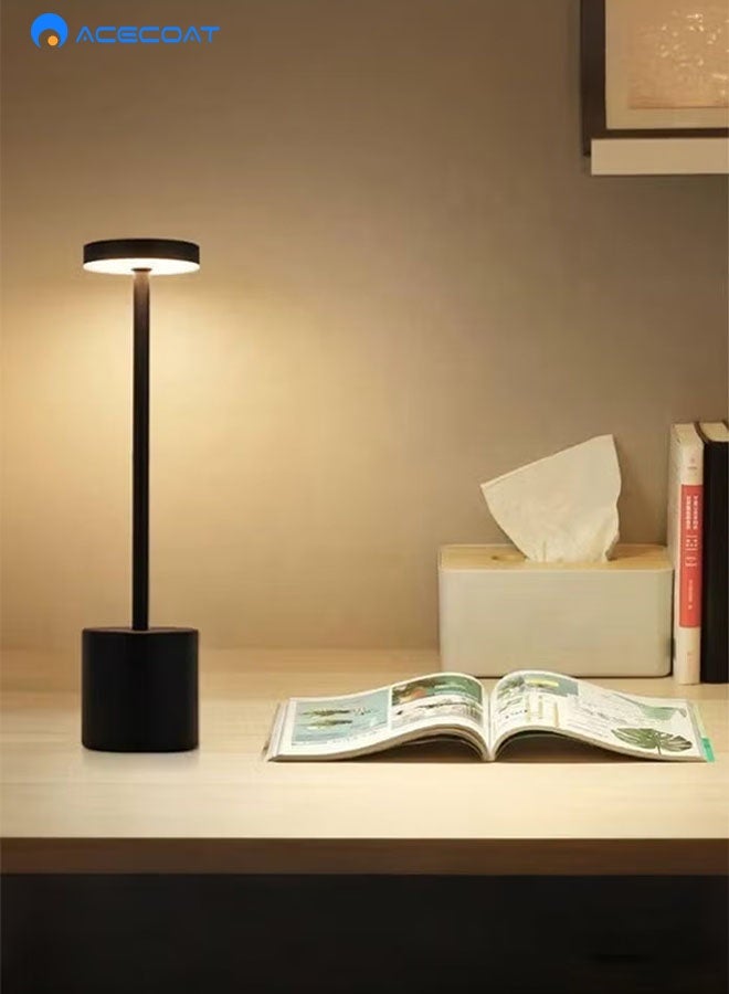 ACECOAT Modern LED Rechargeable Cordless Table Lamp With Touch Sensor, Aluminum Shell, 3 Levels Brightness, Usb-C Charging Port, 3000k Portable Metal Bedside Lamp – Black - Image 2