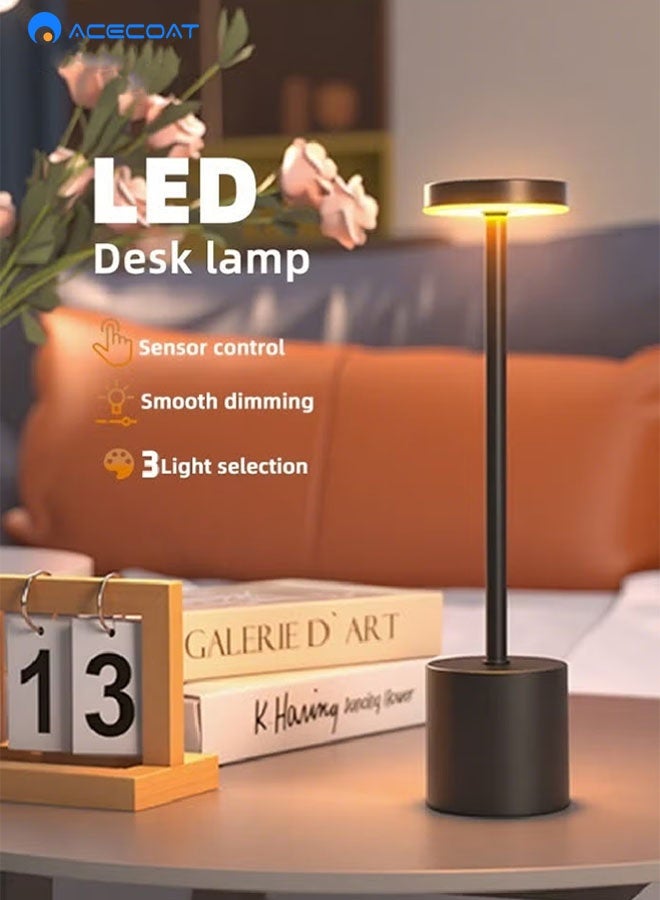 ACECOAT Modern LED Rechargeable Cordless Table Lamp With Touch Sensor, Aluminum Shell, 3 Levels Brightness, Usb-C Charging Port, 3000k Portable Metal Bedside Lamp – Black - Image 4