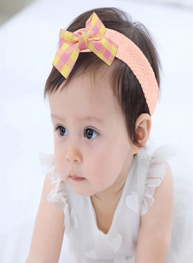 SYGA 4 Piece Baby Headband Set, Stretchable Handmade Nylon Bow and Flower Headdress for Newborn Infant Toddlers Kids-0-3 Years-Three-color bud - Image 3