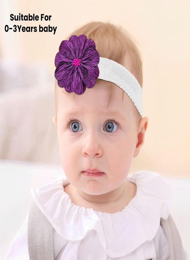 SYGA 4 Piece Baby Headband Set, Stretchable Handmade Nylon Bow and Flower Headdress for Newborn Infant Toddlers Kids-0-3 Years-Three-color bud - Image 2